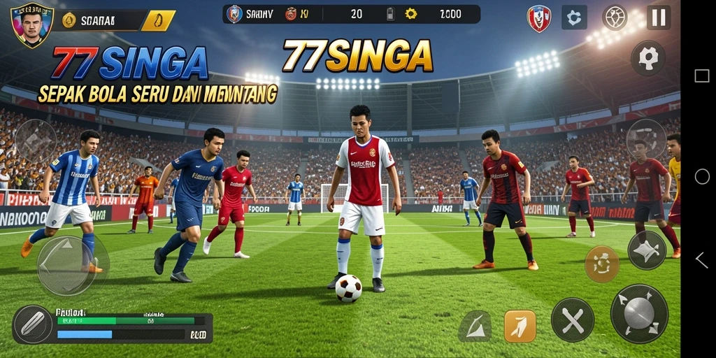 Tampilan gameplay menarik dalam 77SINGA dengan aksi sepak bola nyata.