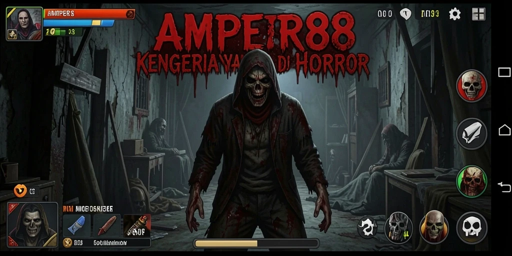 Tampilan gameplay AMPER88 dengan suasana menegangkan dan elemen horor yang kuat.