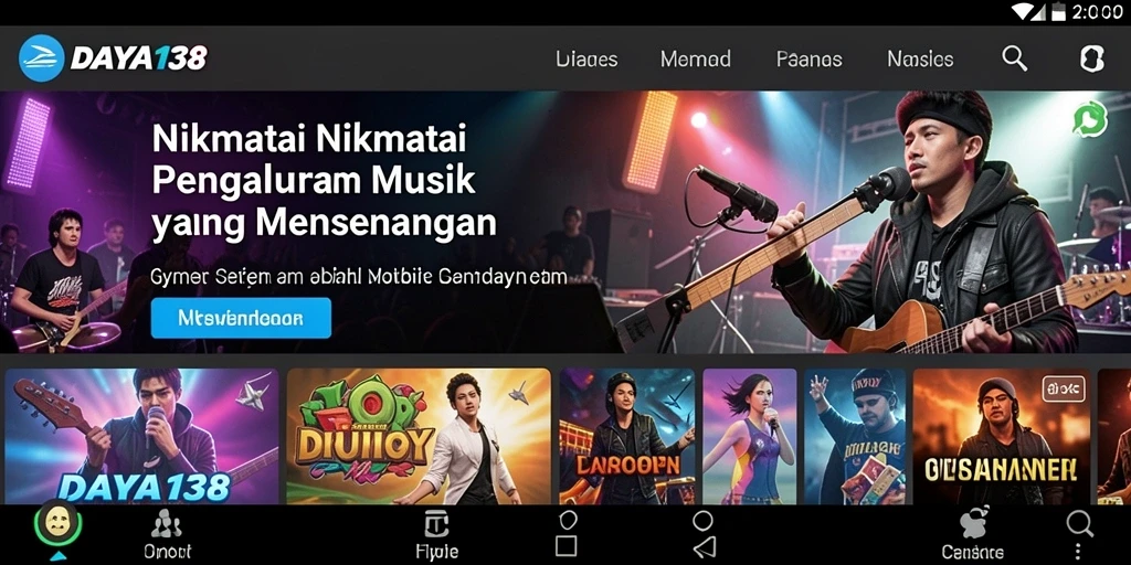 Screenshot menunjukkan gameplay interaktif dalam DAYA138 dengan alat musik virtual.