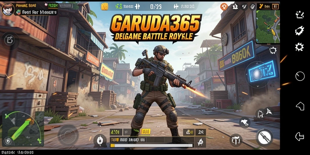 Screenshot GARUDA365 menampilkan aksi gameplay Battle Royale yang mendebarkan.