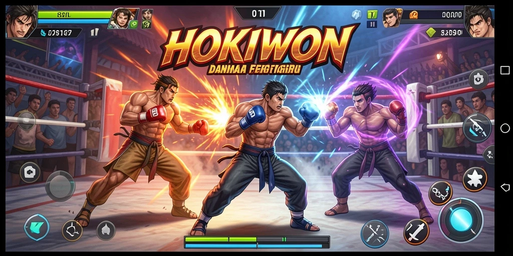 Screenshot utama HOKIWON menampilkan aksi pertarungan yang mendebarkan.