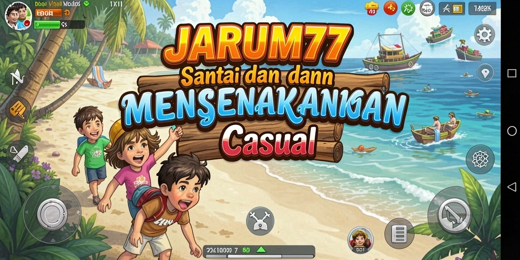 Tampilan gameplay JARUM77 yang ceria dan penuh warna.