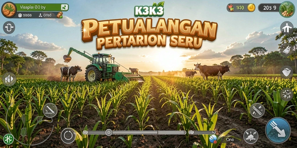 Gameplay K3K3 menampilkan aktivitas bertani yang menyenangkan.