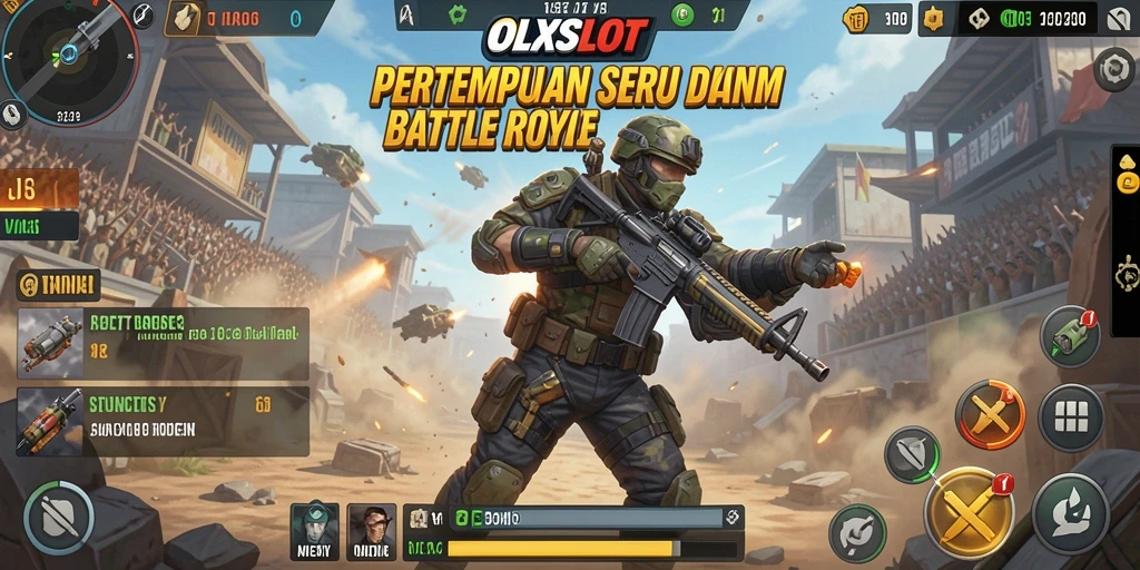 Tangkapan layar utama <strong>OLXSLOT</strong> memperlihatkan aksi mendebarkan dalam permainan Battle Royale.