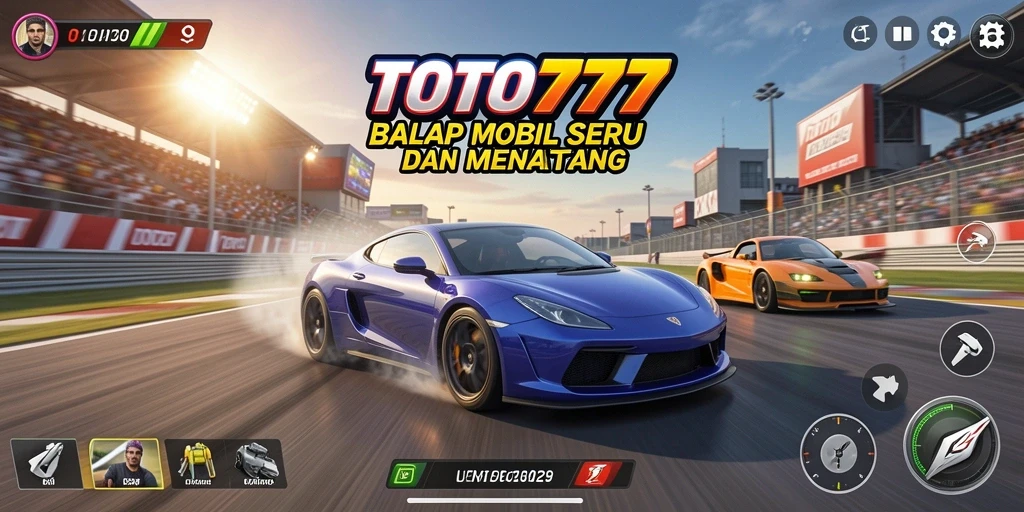 Tampilan gameplay menegangkan dalam balapan mobil yang cepat.